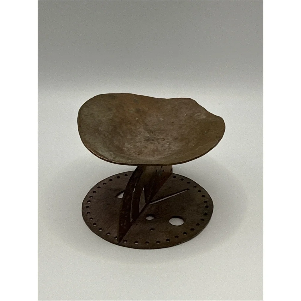 vintage hammered metal candle holder or ashtray perforated circular base 3x2.5